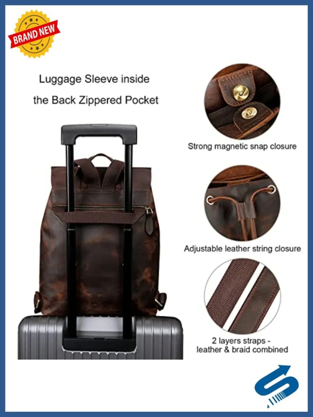 Genuine Leather Backpack Purse with Luggage Sleeve
